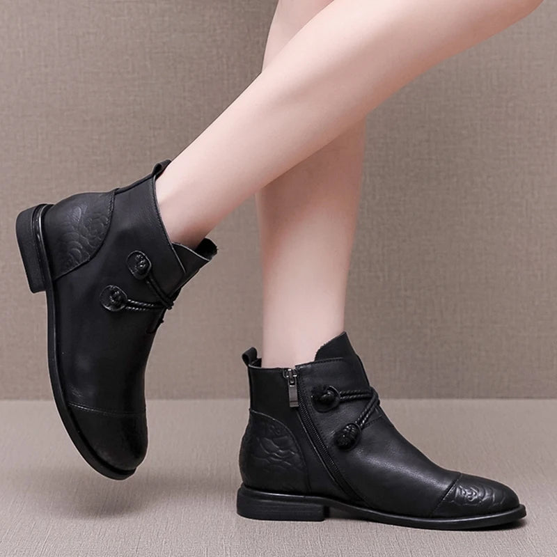 Women's Comfortable Genuine Leather Boots with Side Zipper