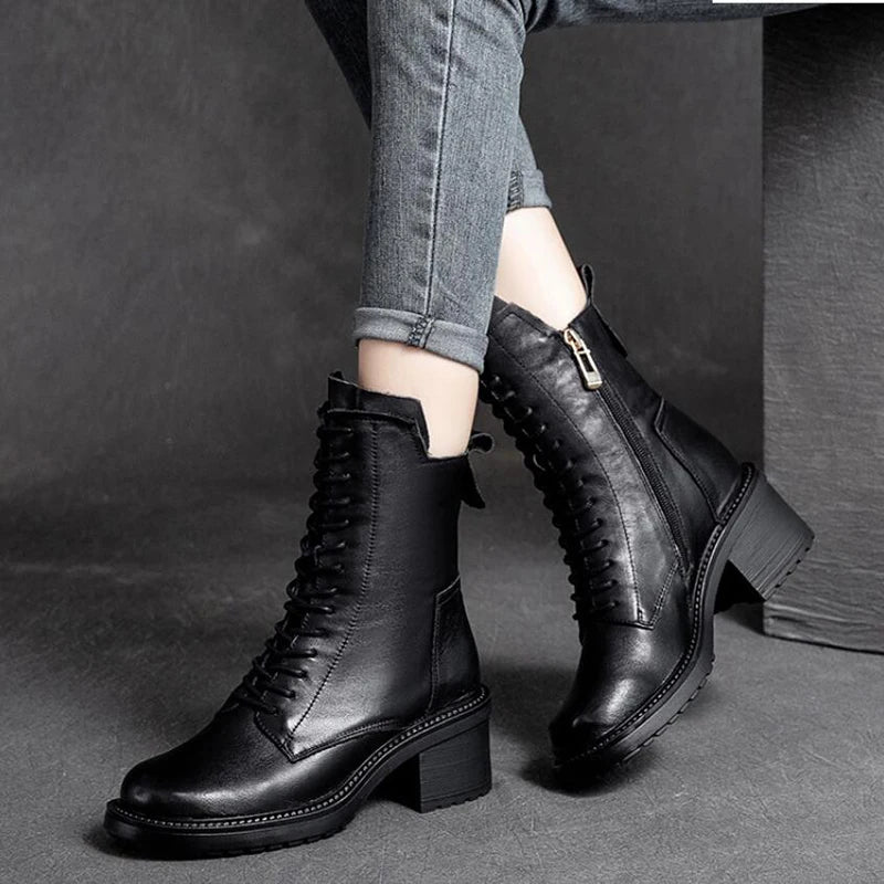 GKTINOO Women's Cowhide Boots Square Heel 6 cm