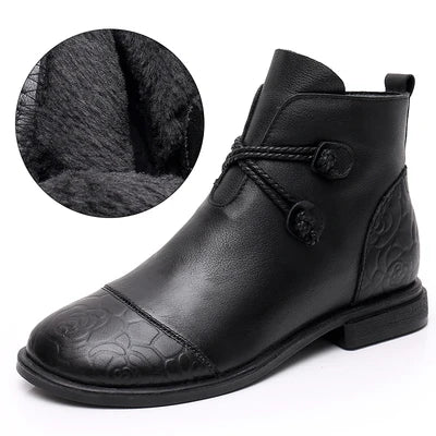 Women's Comfortable Genuine Leather Boots with Side Zipper