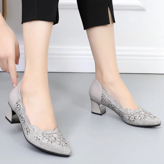 Chaussures pour femmes GKTINOO 2025, talon carré en cuir véritable