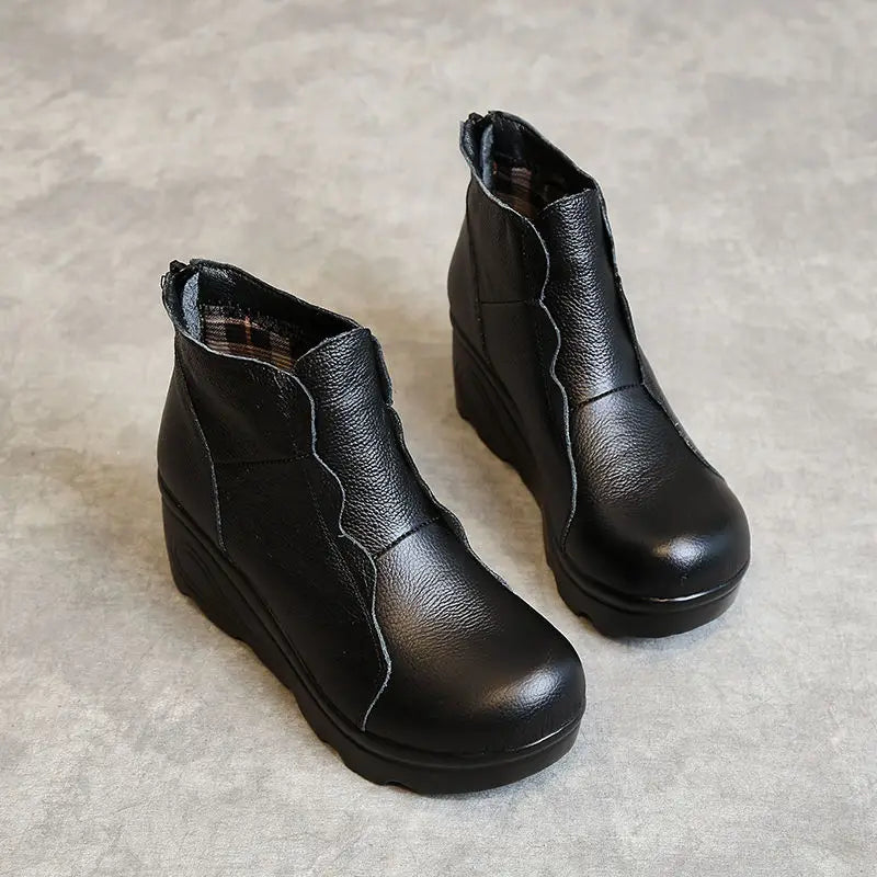 GKTINOO Women's Genuine Leather Soft Lined Wedge Ankle Boots