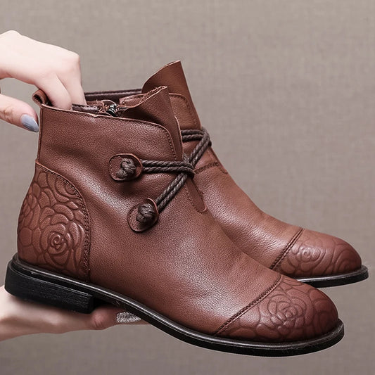 Bottes confortables pour femmes en cuir véritable avec fermeture éclair latérale