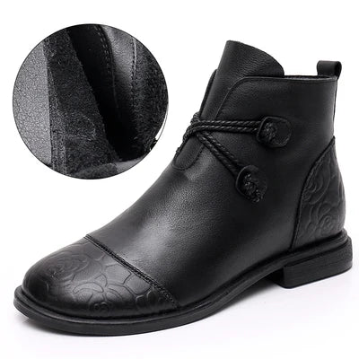 Women's Comfortable Genuine Leather Boots with Side Zipper