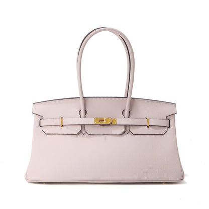 Jane Baguette – Bolsa 40 cm em Couro Genuíno Tipo Pebbled