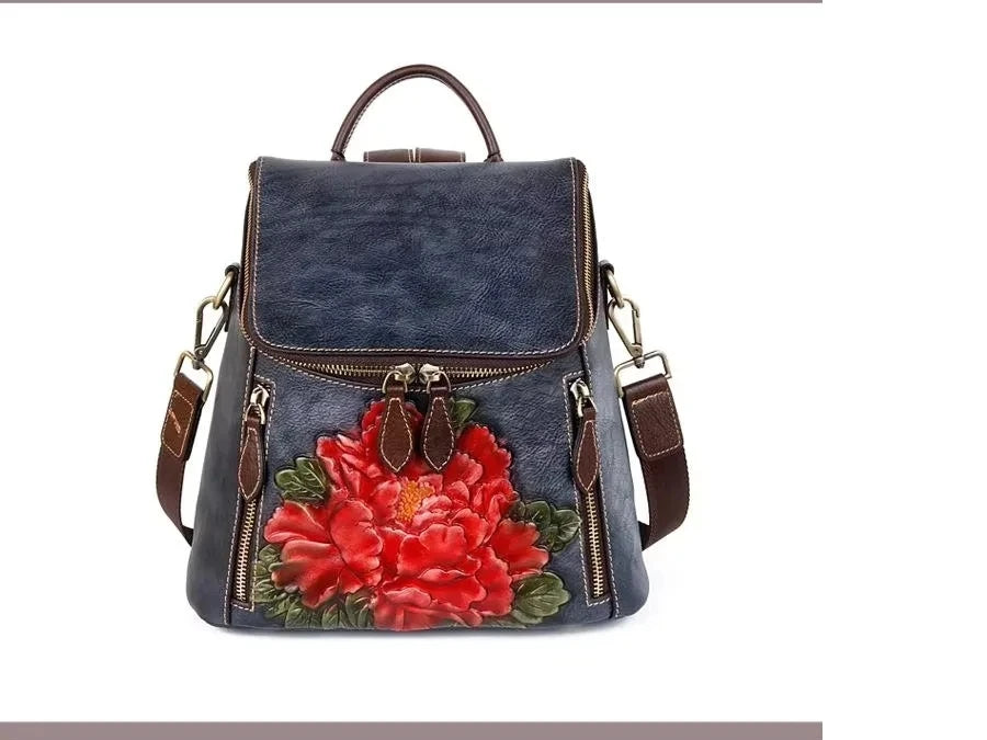 Mochila Floral Matilde Vintage – Em Couro Genuíno Premium