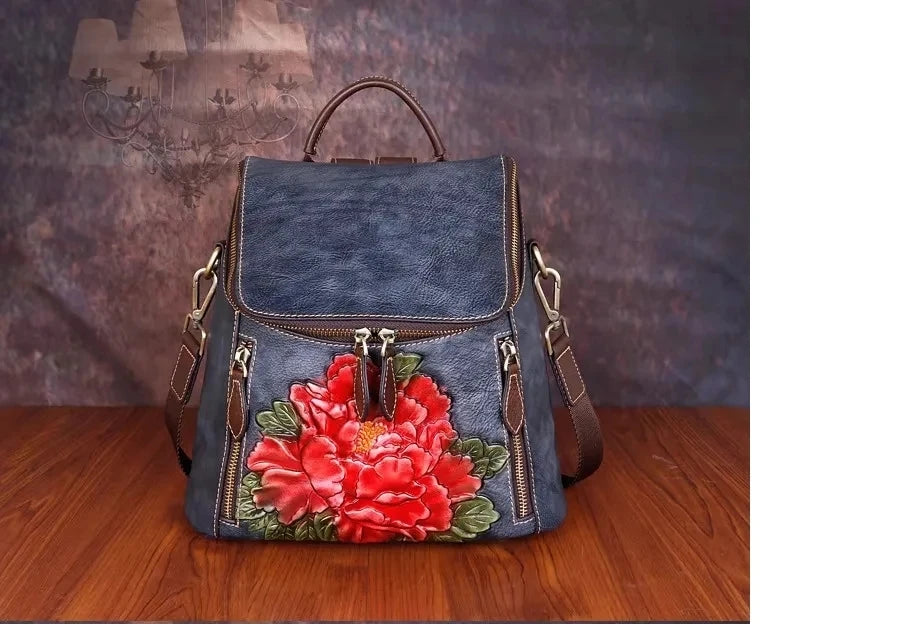 Mochila Floral Matilde Vintage – Em Couro Genuíno Premium
