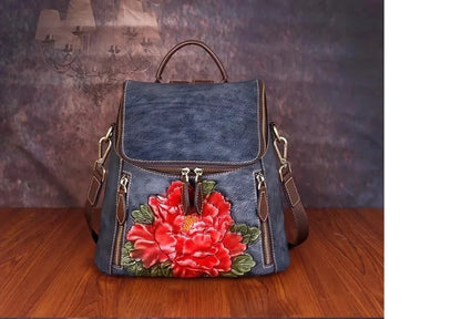Mochila Floral Matilde Vintage – Em Couro Genuíno Premium