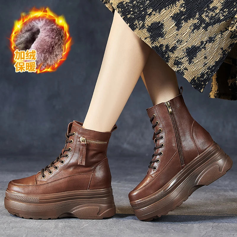 Women's Platform Ankle Boots Genuine Leather