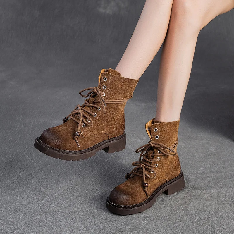 Women's Mid-Calf Leather Boots with Block Heel