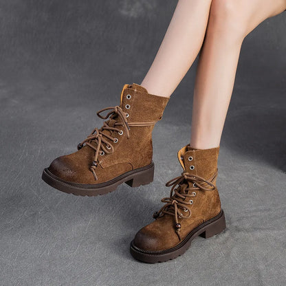 Women's Mid-Calf Leather Boots with Block Heel
