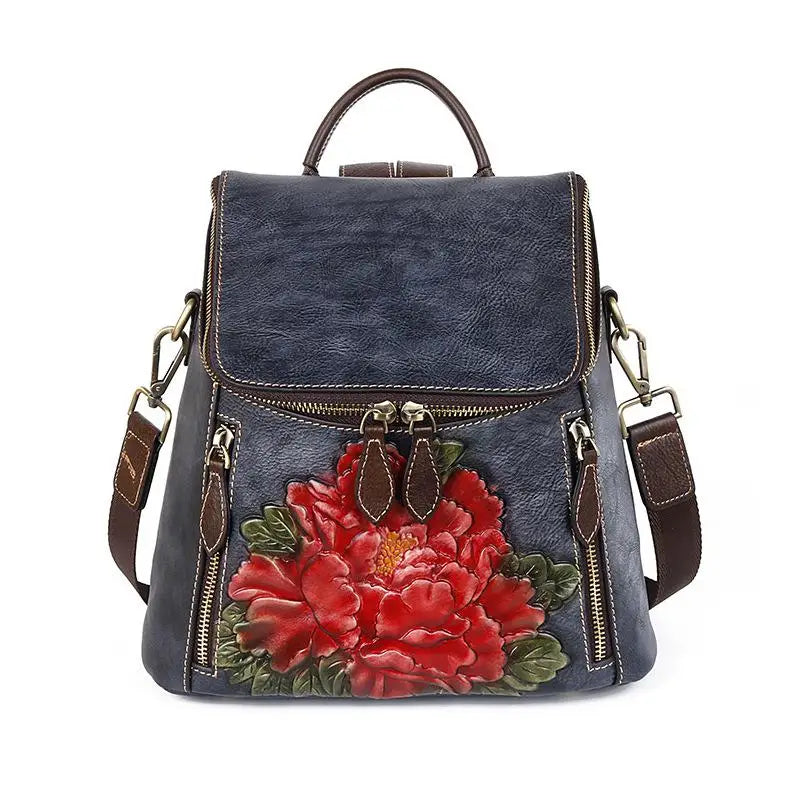 Mochila Floral Matilde Vintage – Em Couro Genuíno Premium