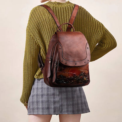 Mochila Floral Inês Vintage – Em Couro Genuíno Premium