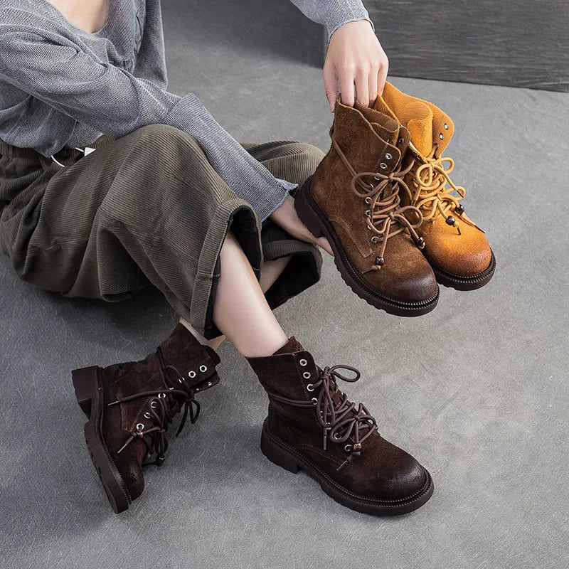 Women's Mid-Calf Leather Boots with Block Heel
