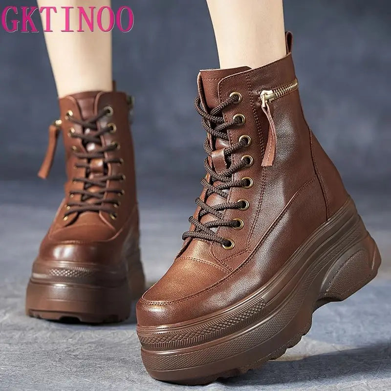 Women's Platform Ankle Boots Genuine Leather