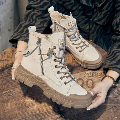 Bottes pour femmes GKTINOO en cuir véritable à semelle épaisse et élégantes