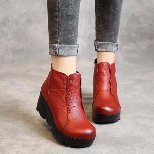 Bottines compensées pour femmes GKTINOO, en cuir véritable avec doublure souple