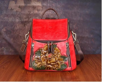 Mochila Floral Matilde Vintage – Em Couro Genuíno Premium