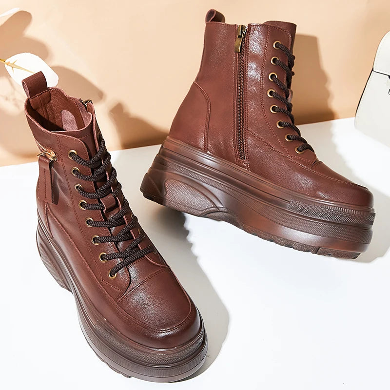 Women's Platform Ankle Boots Genuine Leather