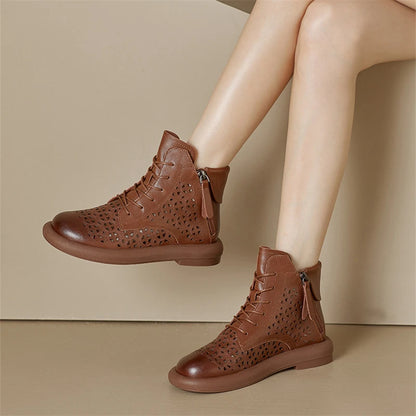 GKTINOO Women's Genuine Leather Cut-Out Breathable Boots