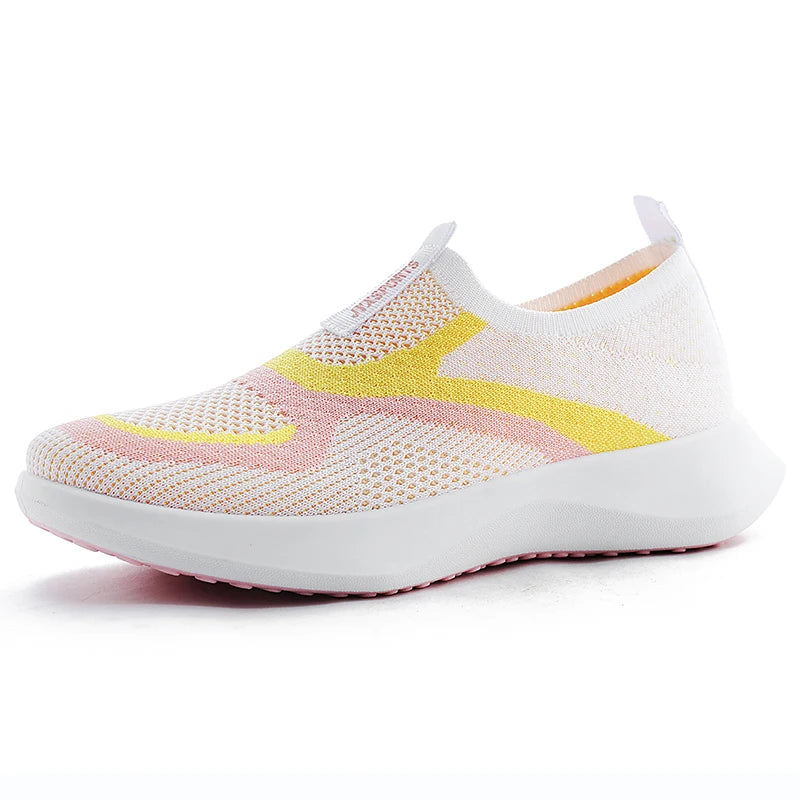 Minimalist stretch sock knit women's shoes, dual-tone curved jacquard side motif, wave-layered thick midsole, versatile travel flat