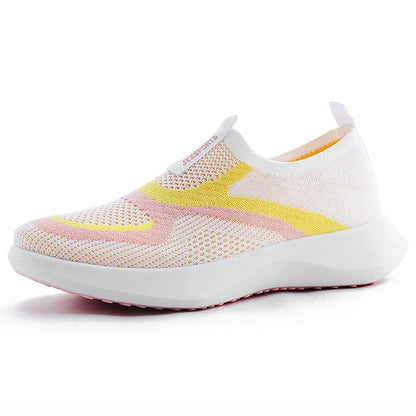 Minimalist stretch sock knit women's shoes, dual-tone curved jacquard side motif, wave-layered thick midsole, versatile travel flat