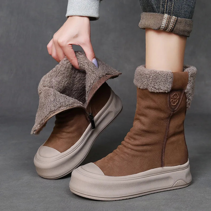 Women's Winter Genuine Leather Wool Platform Boots