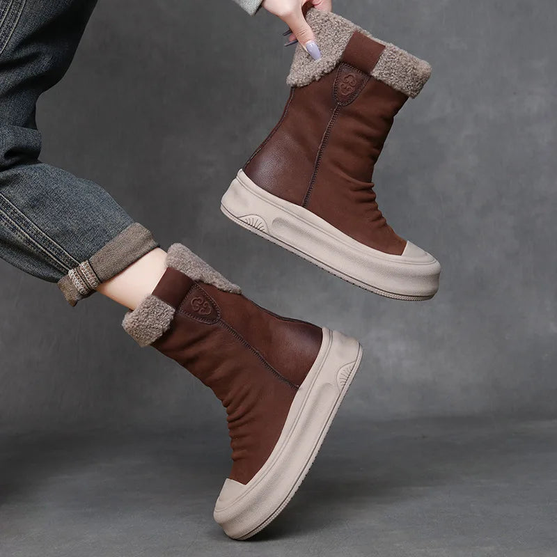 Women's Winter Genuine Leather Wool Platform Boots