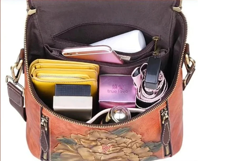 Mochila Floral Matilde Vintage – Em Couro Genuíno Premium