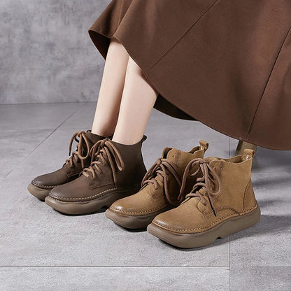 Women's Genuine Thick Sole Wide Toe Boot