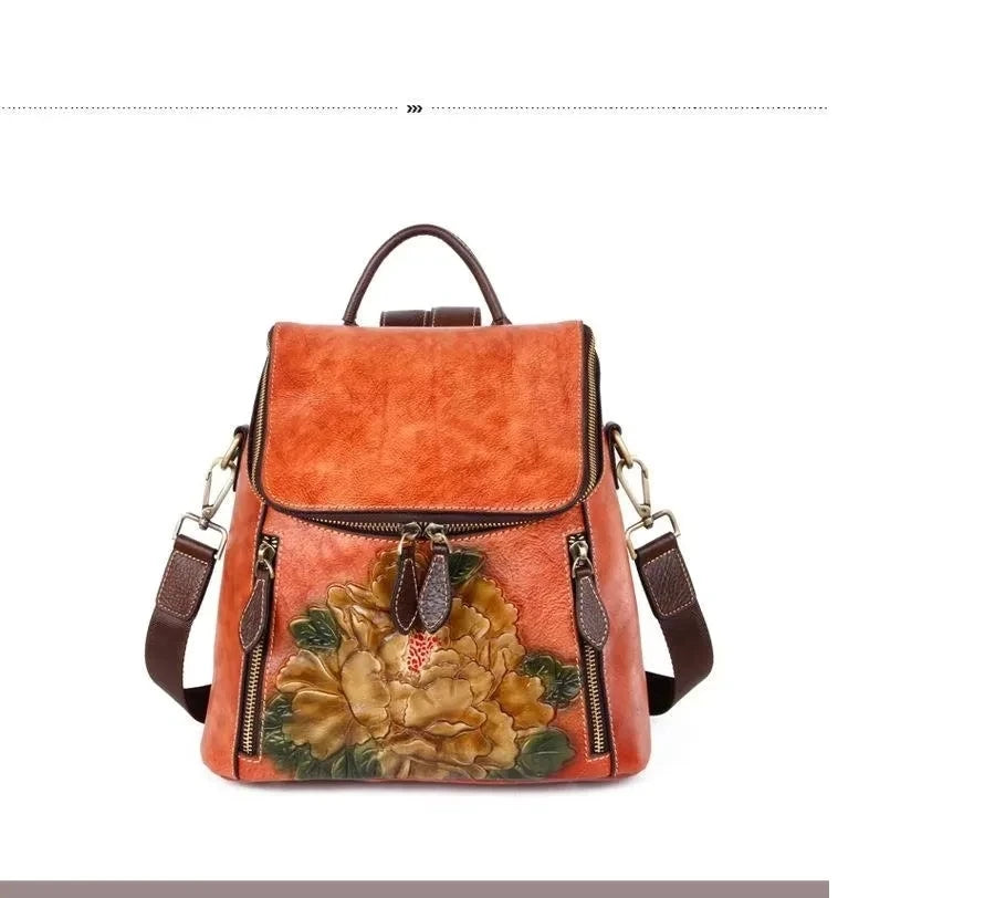 Mochila Floral Matilde Vintage – Em Couro Genuíno Premium