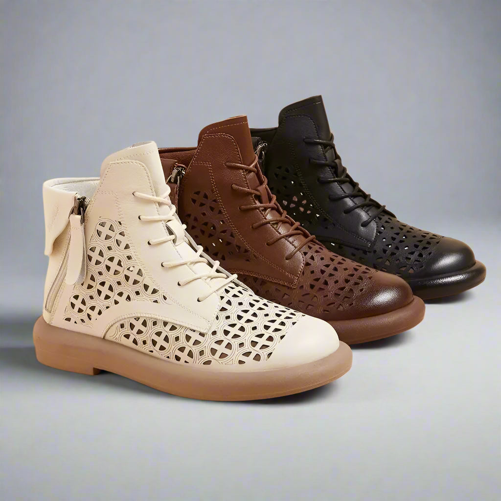 GKTINOO Women's Genuine Leather Cut-Out Breathable Boots