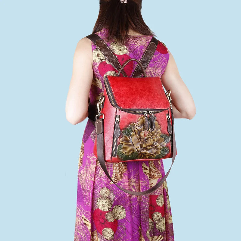 Mochila Floral Matilde Vintage – Em Couro Genuíno Premium