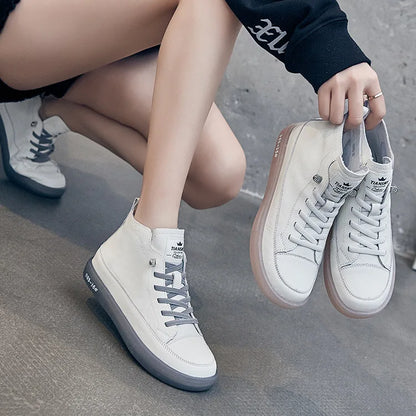 Women's Genuine Leather Lace-Up Sneakers