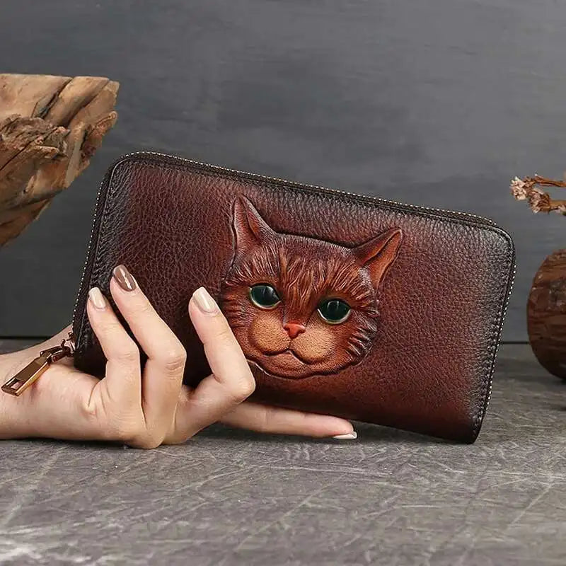 Carteira Gato Luna Vintage – Em Couro Genuíno Premium
