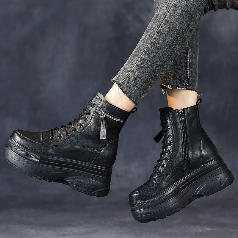 Women's Platform Ankle Boots Genuine Leather