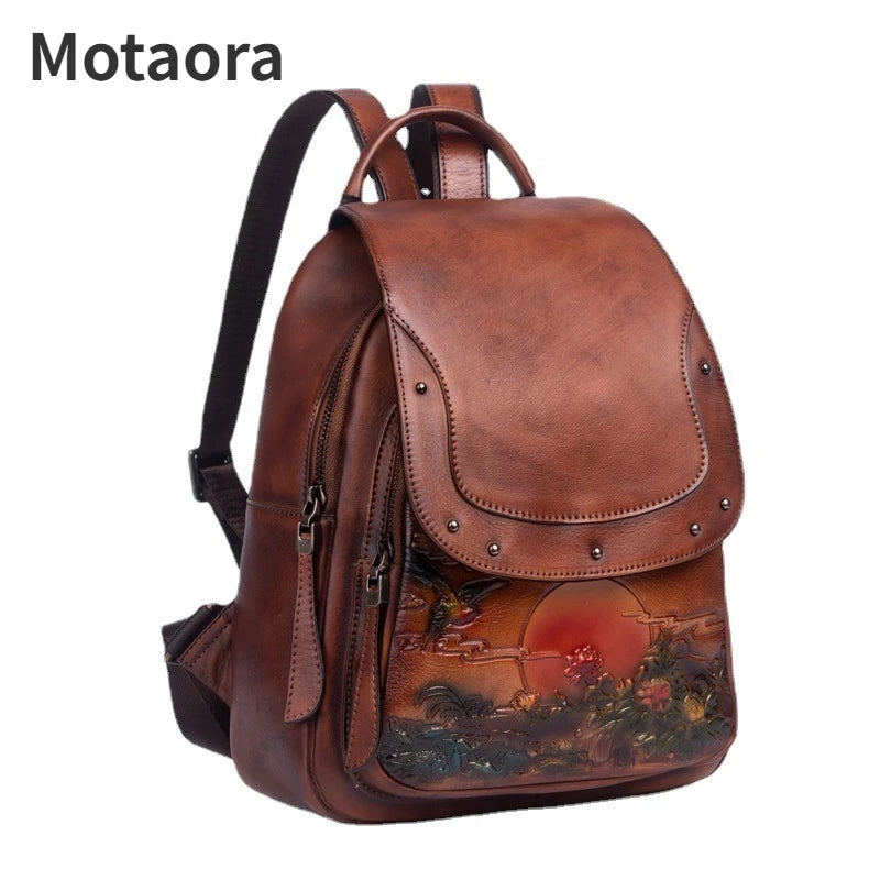 Mochila Floral Inês Vintage – Em Couro Genuíno Premium