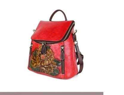 Mochila Floral Matilde Vintage – Em Couro Genuíno Premium