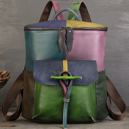 Mochila Aurora Patch Vintage – Em Couro Genuíno Premium