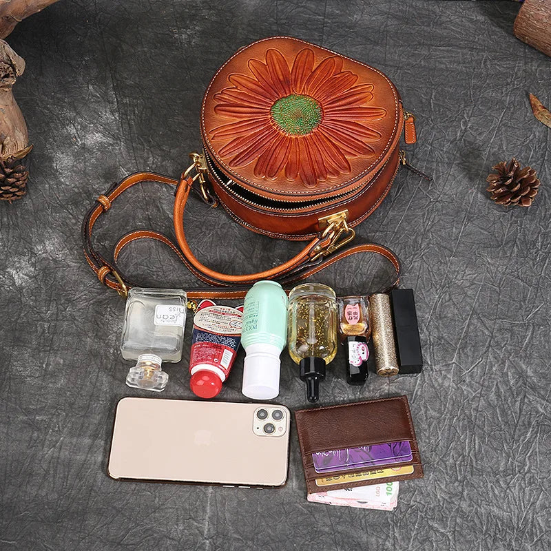 Mala Luna Floral Vintage – Em Couro Genuíno Premium