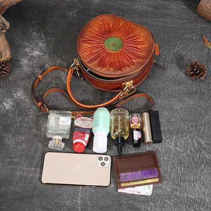 Mala Luna Floral Vintage – Em Couro Genuíno Premium