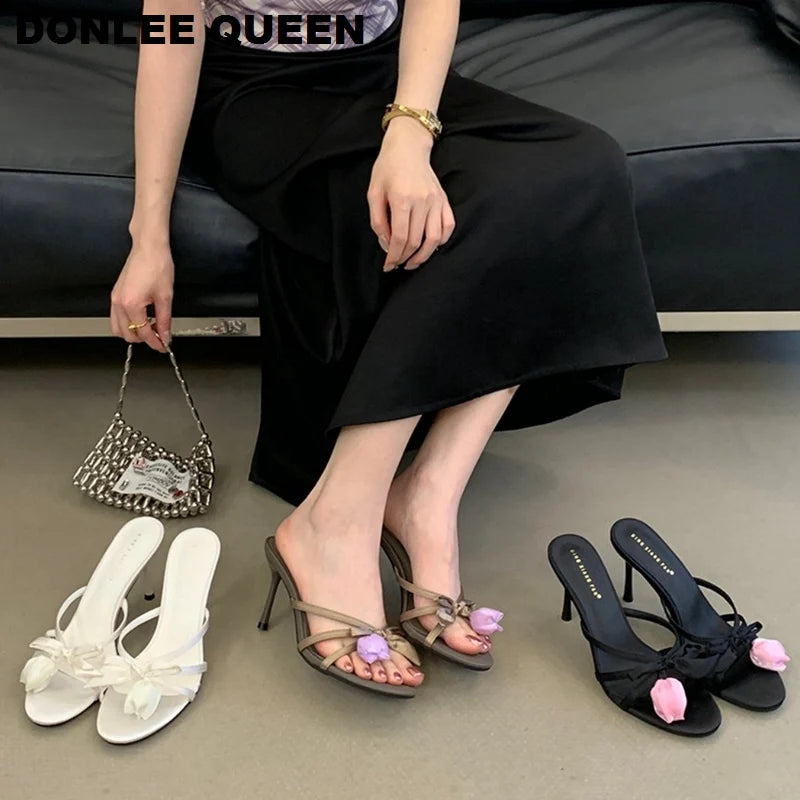Valentina Satin - Mules Elegantes de Salto Femininas
