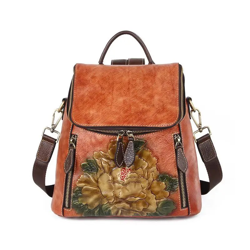 Mochila Floral Matilde Vintage – Em Couro Genuíno Premium