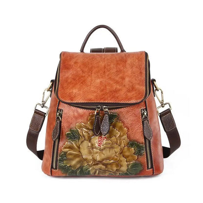 Mochila Floral Matilde Vintage – Em Couro Genuíno Premium