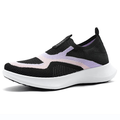 Minimalist stretch sock knit women's shoes, dual-tone curved jacquard side motif, wave-layered thick midsole, versatile travel flat