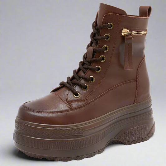 Bottines à plateforme pour femmes en cuir véritable