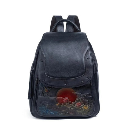 Mochila Floral Inês Vintage – Em Couro Genuíno Premium
