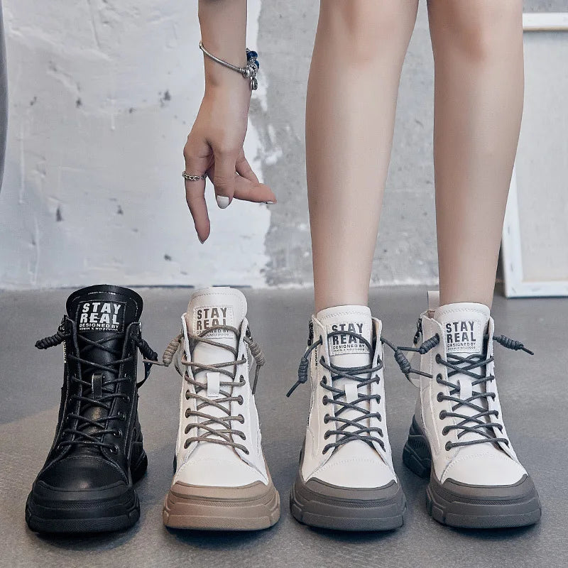Bottes pour femmes GKTINOO en cuir véritable à semelle épaisse et élégantes