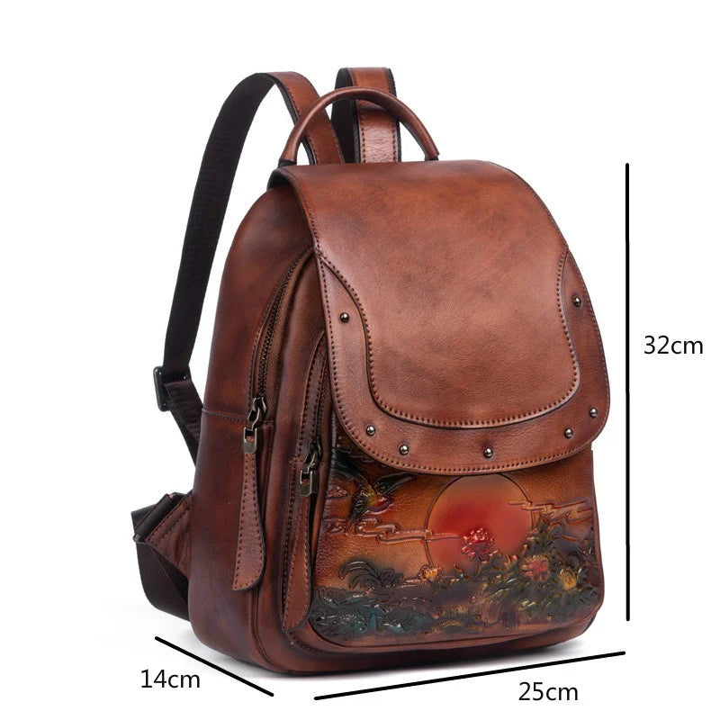 Mochila Floral Inês Vintage – Em Couro Genuíno Premium