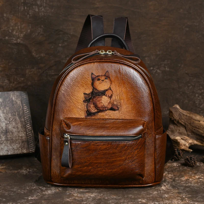 Mochila Artística Clara Vintage – Em Couro Genuíno Premium