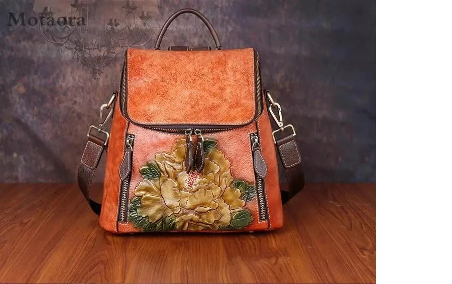 Mochila Floral Matilde Vintage – Em Couro Genuíno Premium